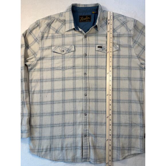 Howler Bros Flannel Western Shirt Beige Tan Gray Plaid Cotton Snap Button XL - Picture 10 of 10